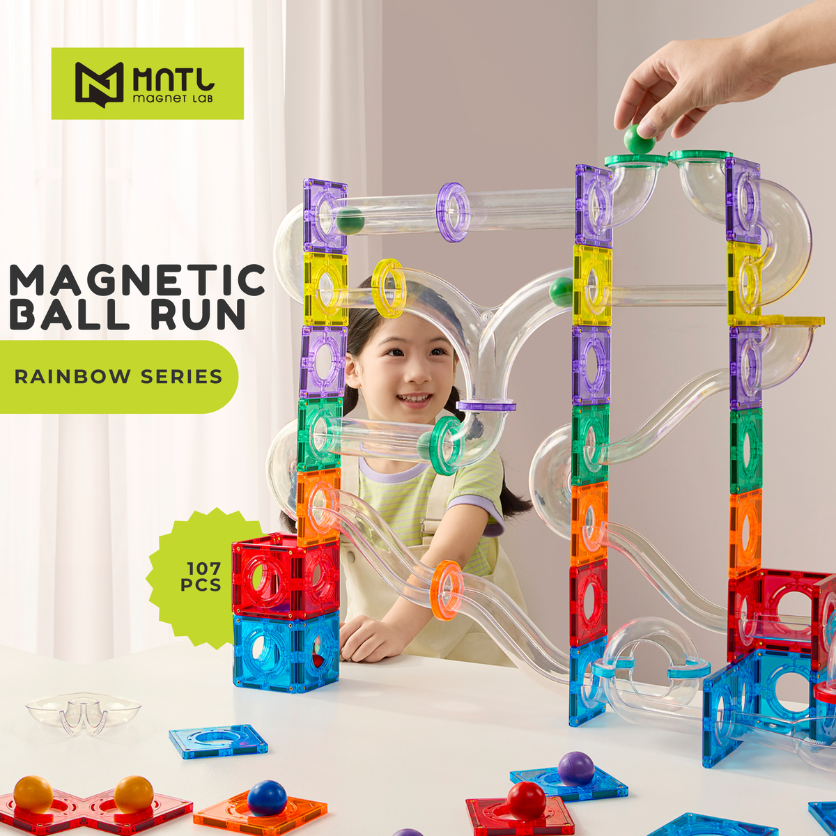 Magnetic Ball Run Rainbow Series(107-Piece)