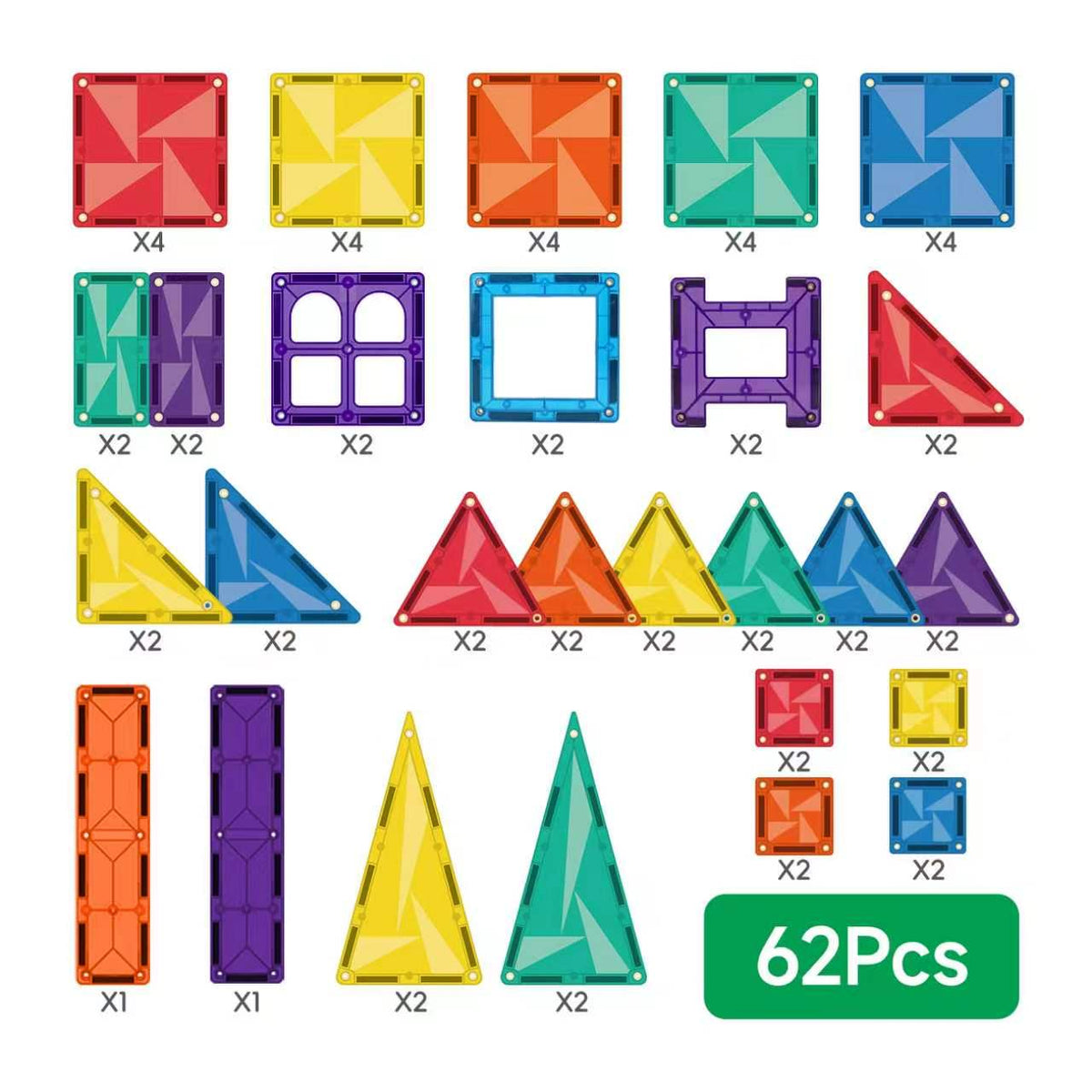 Magnet Tiles Rainbow Series (62-Piece)